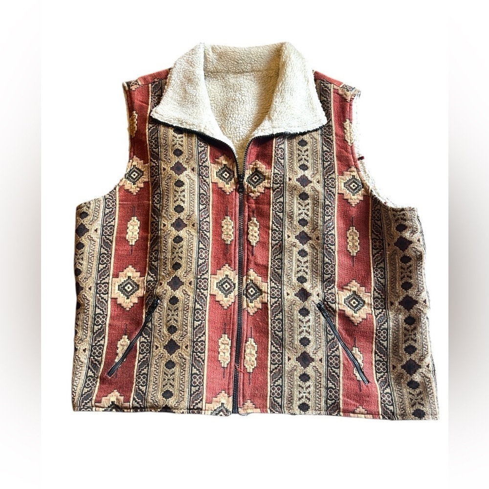 Blair 220 Hickory Reversible Elegant Gold Kokopelli Zip Front Vest Tribal Sz XL